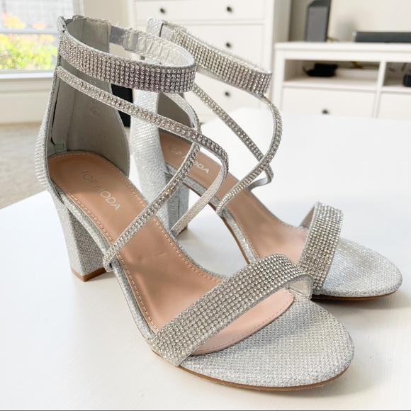 Top Moda Silver Rhinestones Strap Heels Rosa-66 - Picture 6 of 7